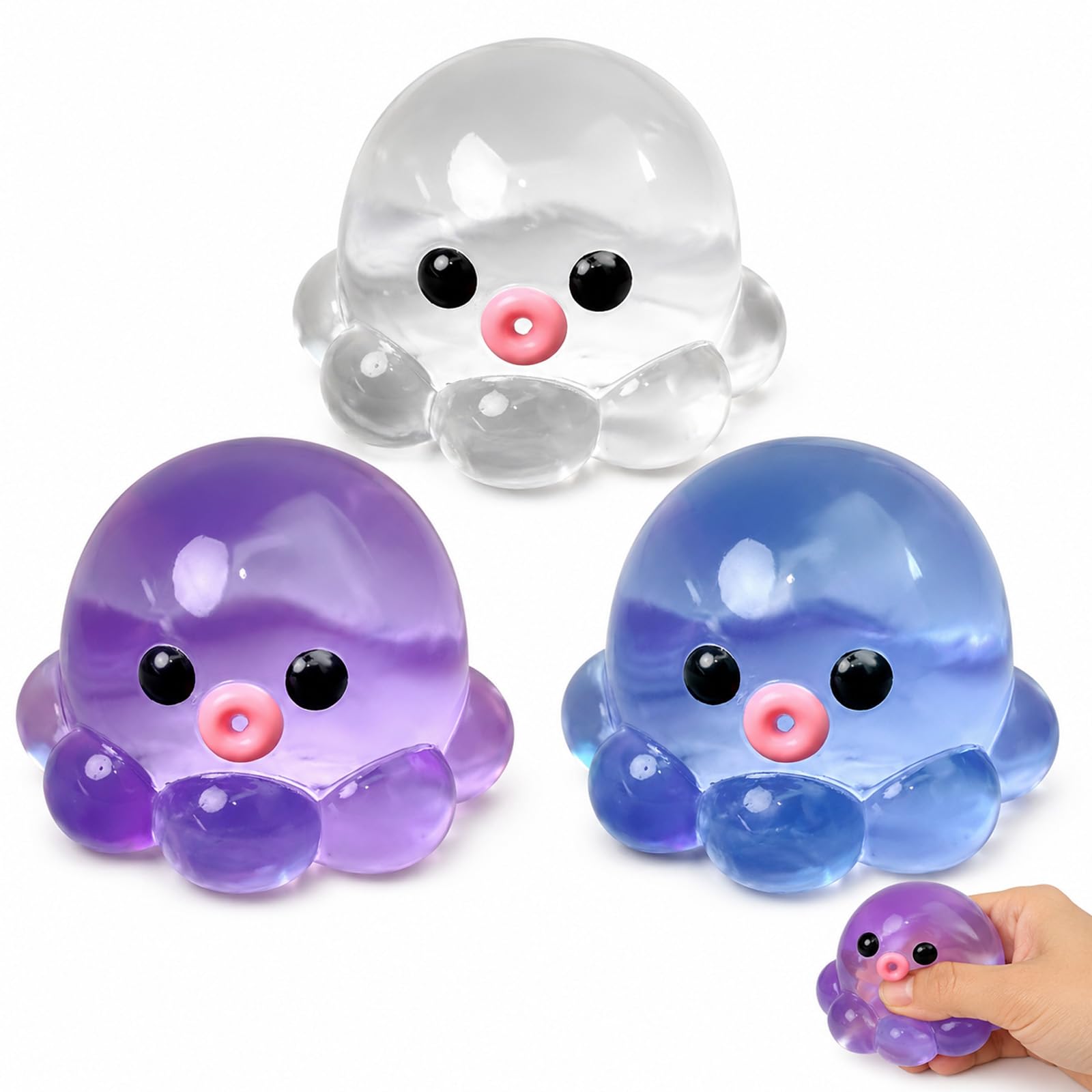 3 PCS Octopus Squishy, Squishy for Relaxation, for Office Use, Octopus in White Blue Purple Colours