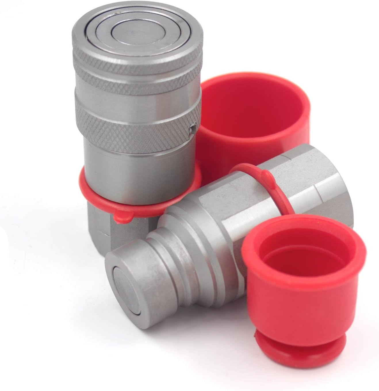 1/2" NPT Thread Skid Steer Bobcat Flat Face Hydraulic Quick Connect Couplers/Couplings Set w/Dust Caps