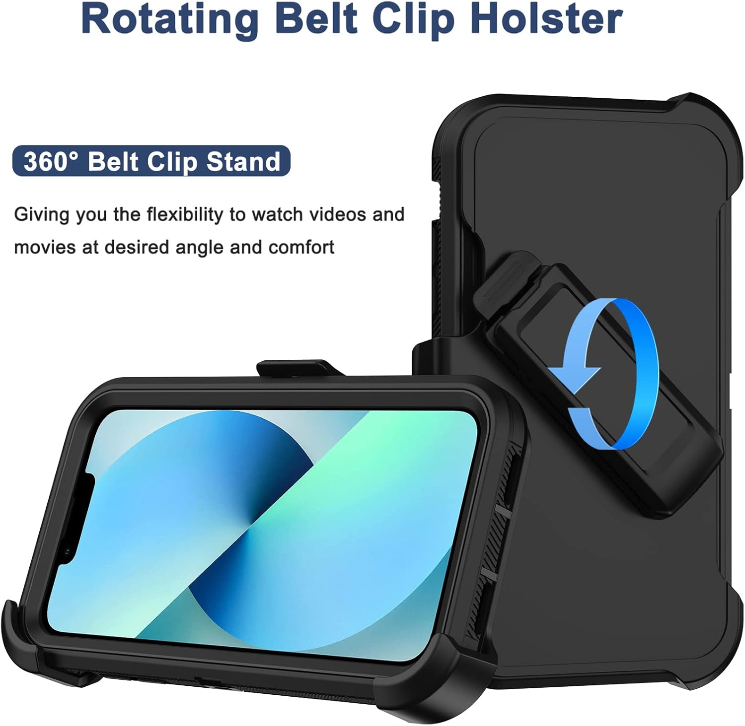 RubCase for iPhone 13 Case with Belt Clip Holster, 2 x Screen Protector, Heavy Duty Military Grade Full Body Shockproof Dust-Proof Drop Proof Rugged Protective Cover for iPhone 13 - Image 2