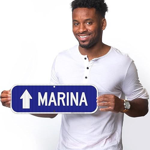 Miniatura 2 de Marina with Arrow Upwards Sign, 6x18 Inches, 3M EGP Reflective .063 Aluminum, Fade Resistant, Made in USA