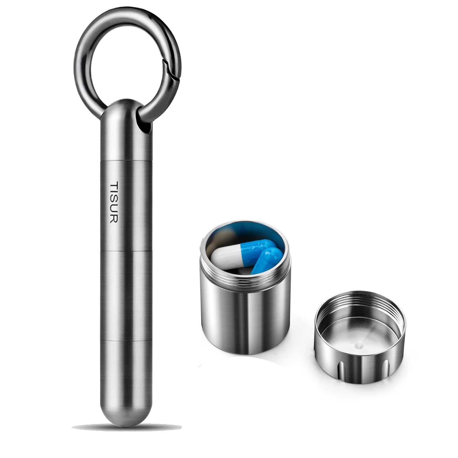 Micro Grey Titanium Keychain Pill Case Portable Pill Bottle Medicine Organizer