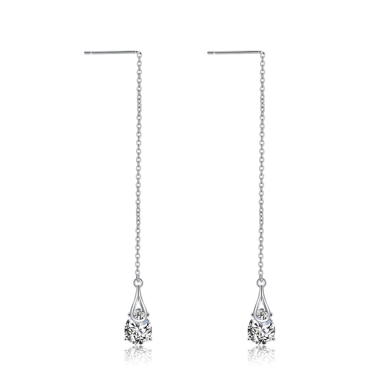 POPLYKE Threader Ohrringe Sterling Silber Tropfen ziehen durch Threader Kette Ohrringe für Frauen