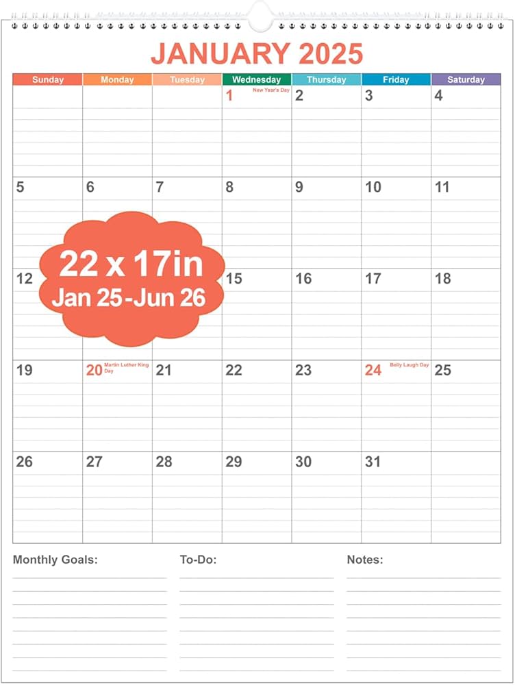 Amazon.com: Large Calendar 2025-2026 with Spiral Bound - 18 Month Big Calendar from Jan 2025 to Jun 2026, Vertical Large Monthly Calendar 2025-2026 for Wall, Calendario 2025, 22