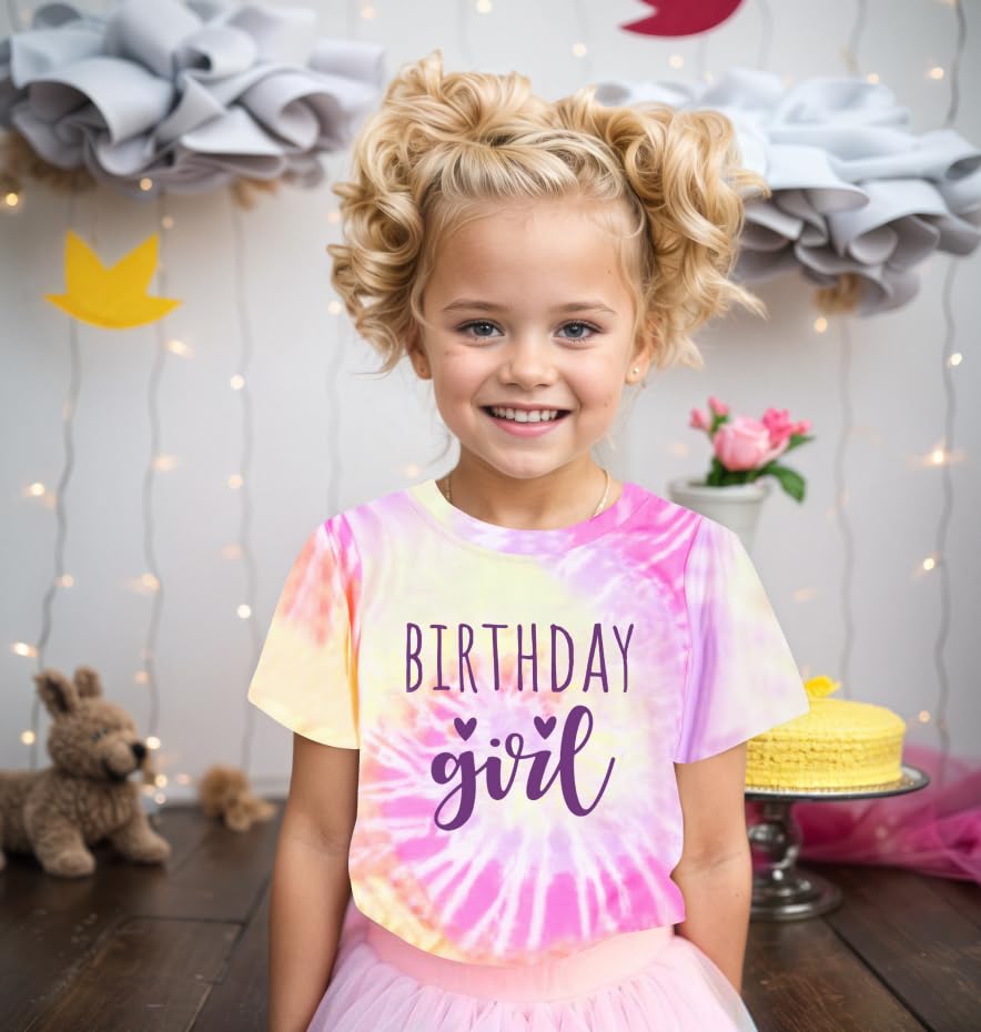 Image of YHHR Birthday Girl Shirt Tie Dye Girls Birthday Shirts 7-14 Year Kids Tops | Girls Birthday T Shirt, Cute B-Day Gifts Party Tops ,Birthday Outfits ,Letter Print Tees ,Graphic Short Sleeve Tee Tops