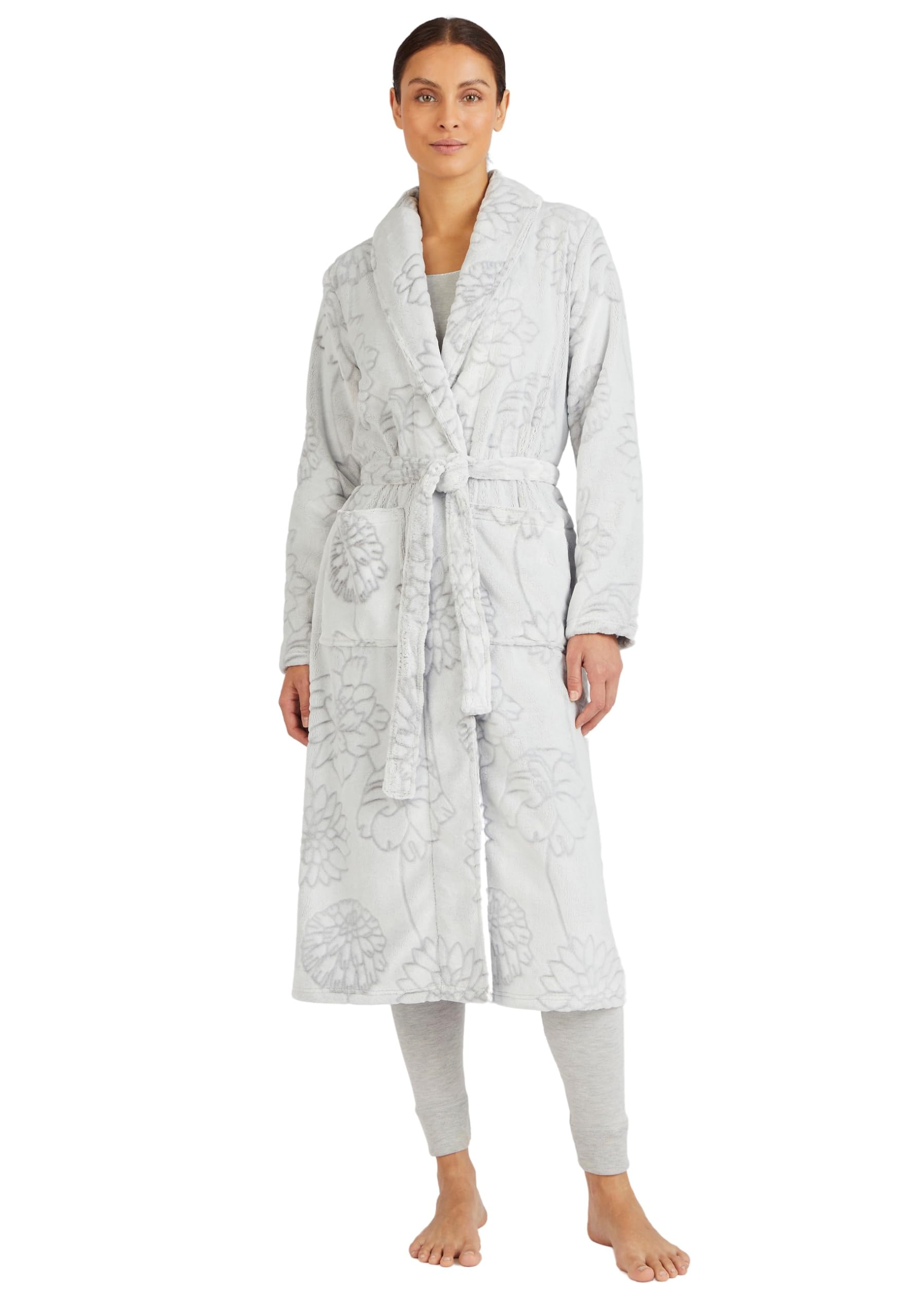 Damart Thermolactyl Femme Robe de Chambre | Maille polaire, Polyester, Long, Col Châle, Manches longues, Vêtement de Nuit, Gris, 42-44