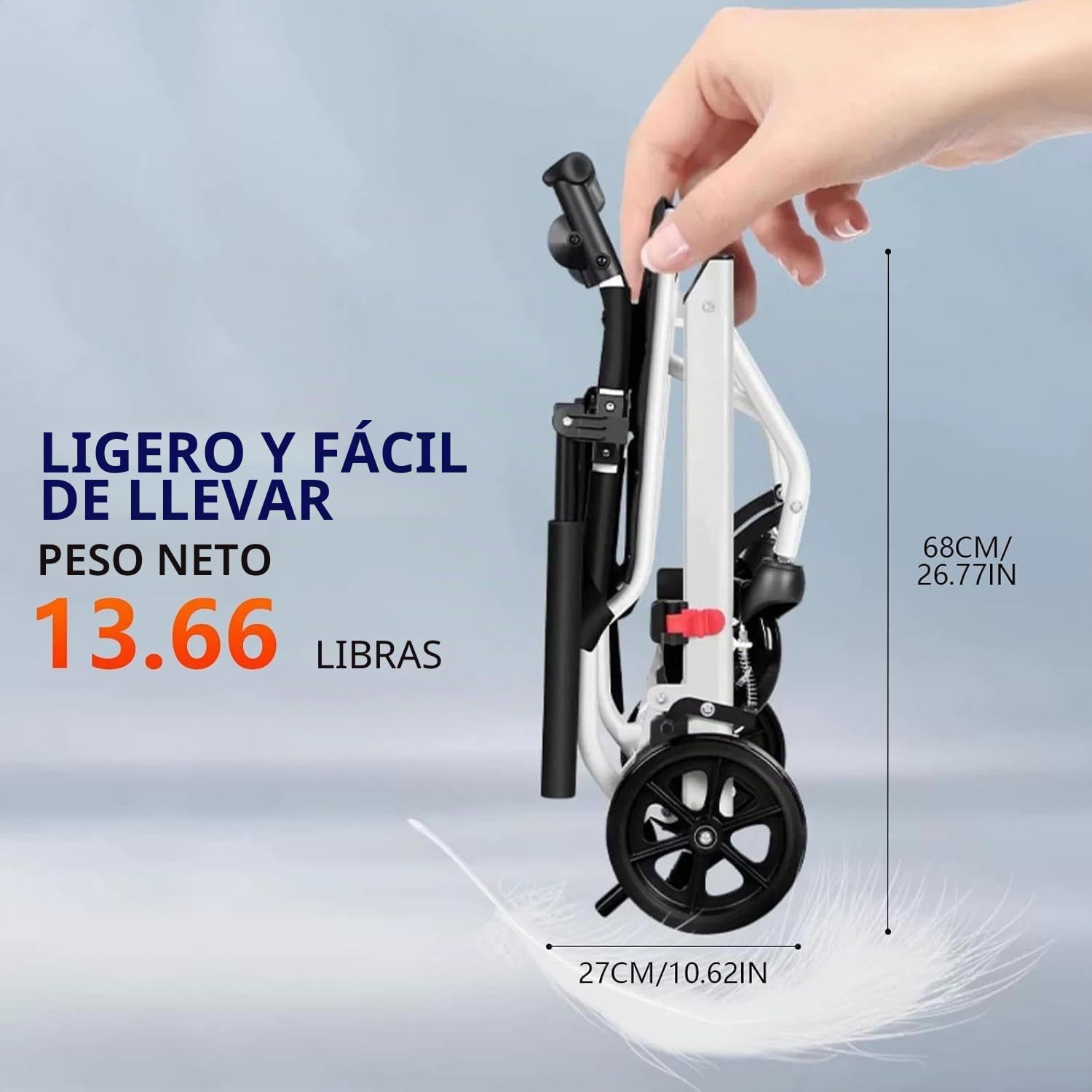 Silla de ruedas plegable ligera, solo 6.2kg, Silla de ruedas portátil de tránsito con correa de seguridad ajustable, Sillas de ruedas ligeras para adultos niños,A