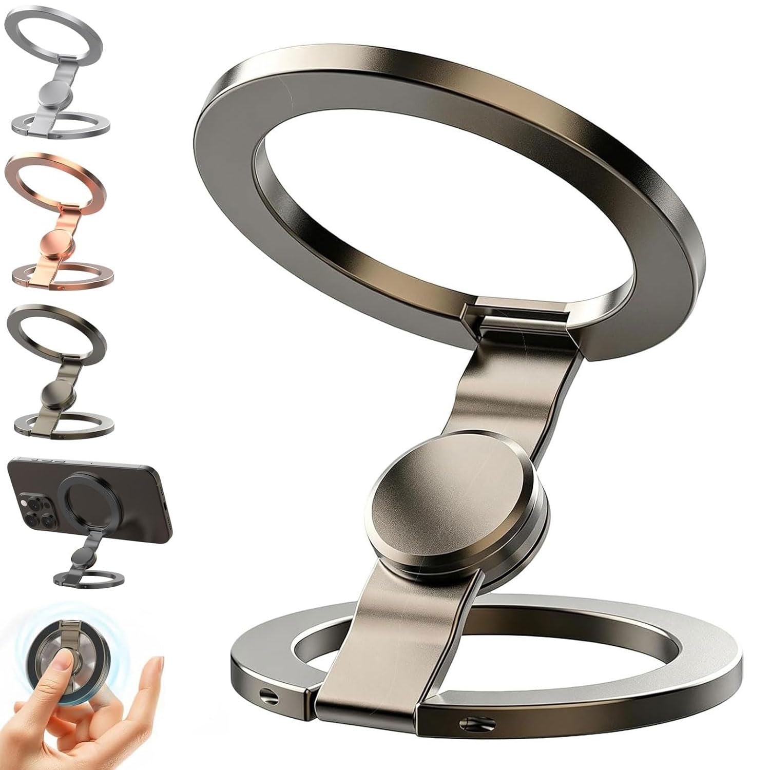 Double-Sided Magnetic Fidget Spinner Stand,Foldable Magnetic Ring Phone Mount,Mobile Phone Holder Car Magnet with 360° Rotating Fidget Spinner,Magnetic Phone Stand for Desk,Car,Gym & Travel (Gray)