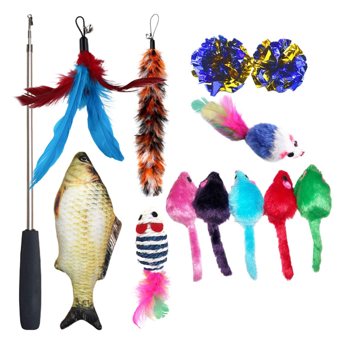 POPETPOP Jouets 30 Pièces Chat Teaser Ensemble De Chat Drôle Taquin De Jouet pour Poisson Mobile Électrique Teaser La Plume Canne à Pêche Fil d'acier Jouets À Mâcher