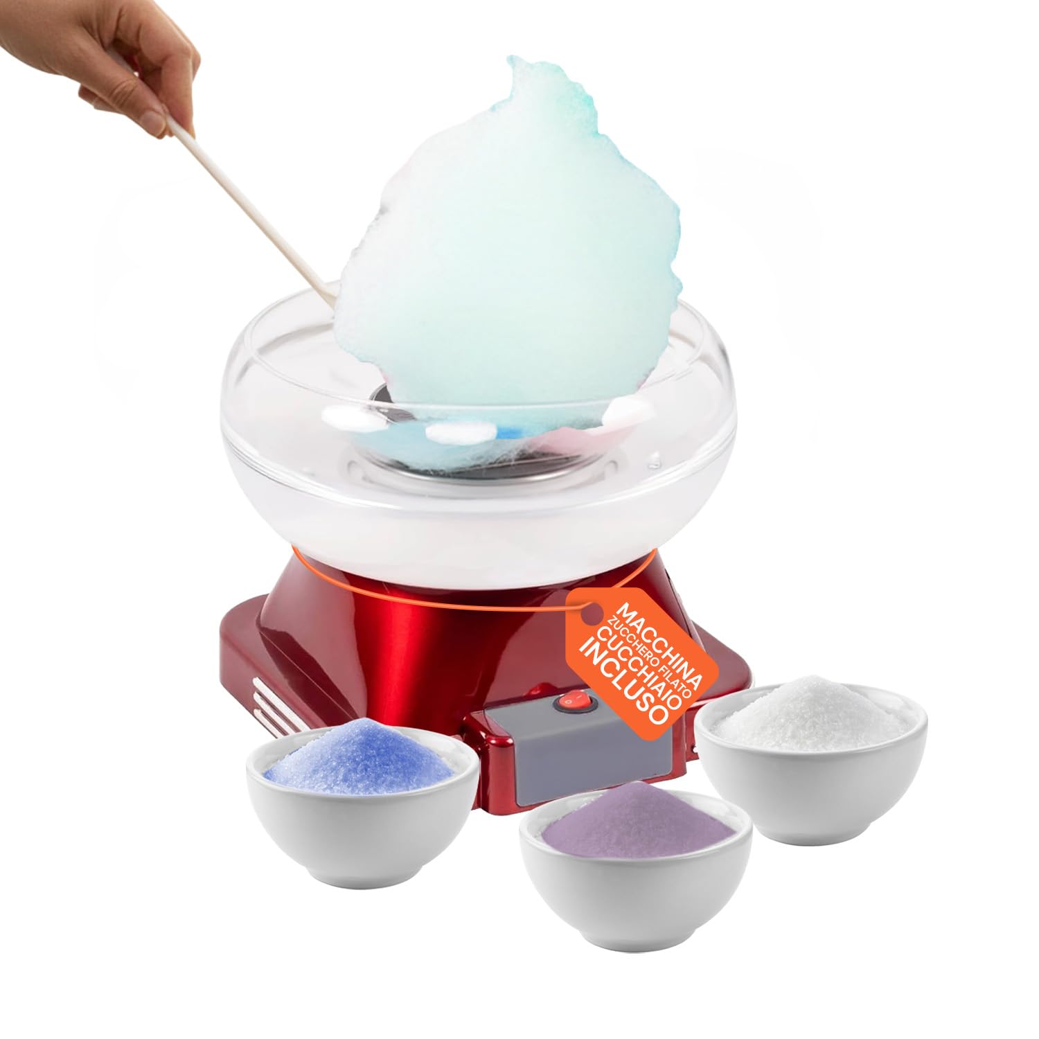 Avilia - Macchina Zucchero Filato Elettrica 500W Facile da Usare con Vaschetta Removibile, Accessori Inclusi e Riscaldamento Rapido per Zucchero Colorato o Aromatizzato, Ideale per Bambini e Feste