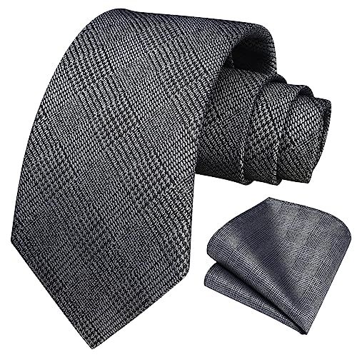 Image of HISDERN Mens Ties Solid Color Tie and Pocket Square Set Classic Woven Formal Neckties & Handkerchief Wedding Party