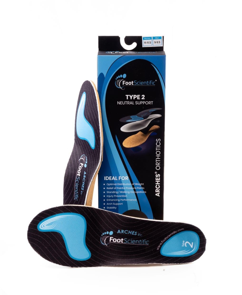 Arches Insoles Type 2 - Neutral/All Types, Men’s Size 10-10.5 / Women’s Size 12-12.5