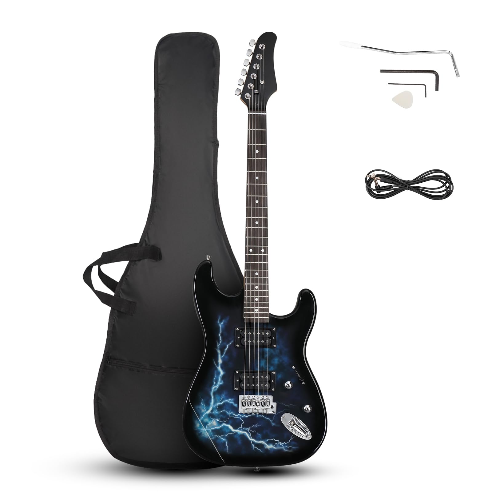 Full Size Electric Guitar, 39-Inch H-H Pickups Electric Guitars Kit with Shoulder Strap, Gig Bag, Cable and Tremolo Arm for Beginners