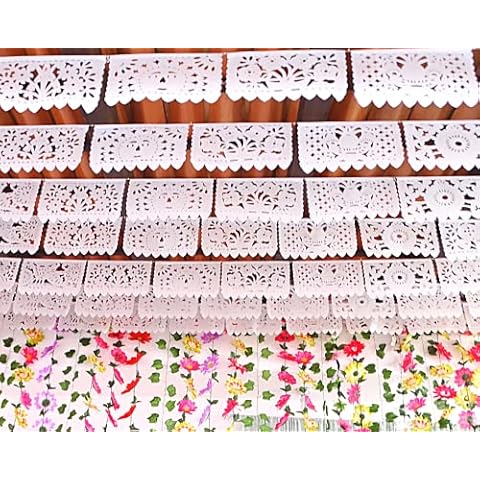 White Papel Picado, White Fiesta Banner, Mexican Theme Party Supplies, Mexican Wedding Flags Cinco de Mayo Tissue Paper Panels WS700 Cover