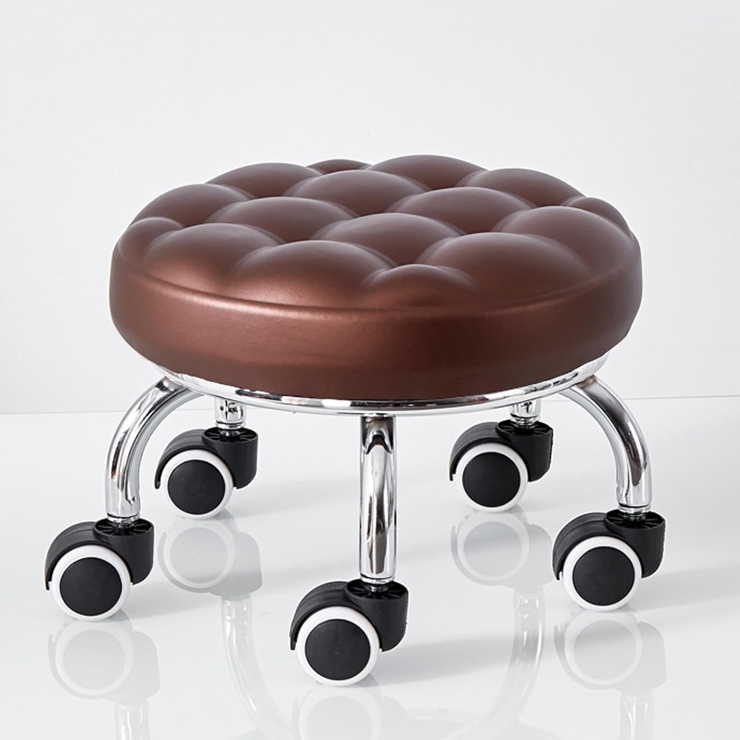 Roller Seat Pu Leather Low Heavy Duty Round Rolling Stool 360° Swivel Small Stool with Universal Caster Wheels for Home Office Garage Shop Fitness Selfless dedication (Brown Bread)