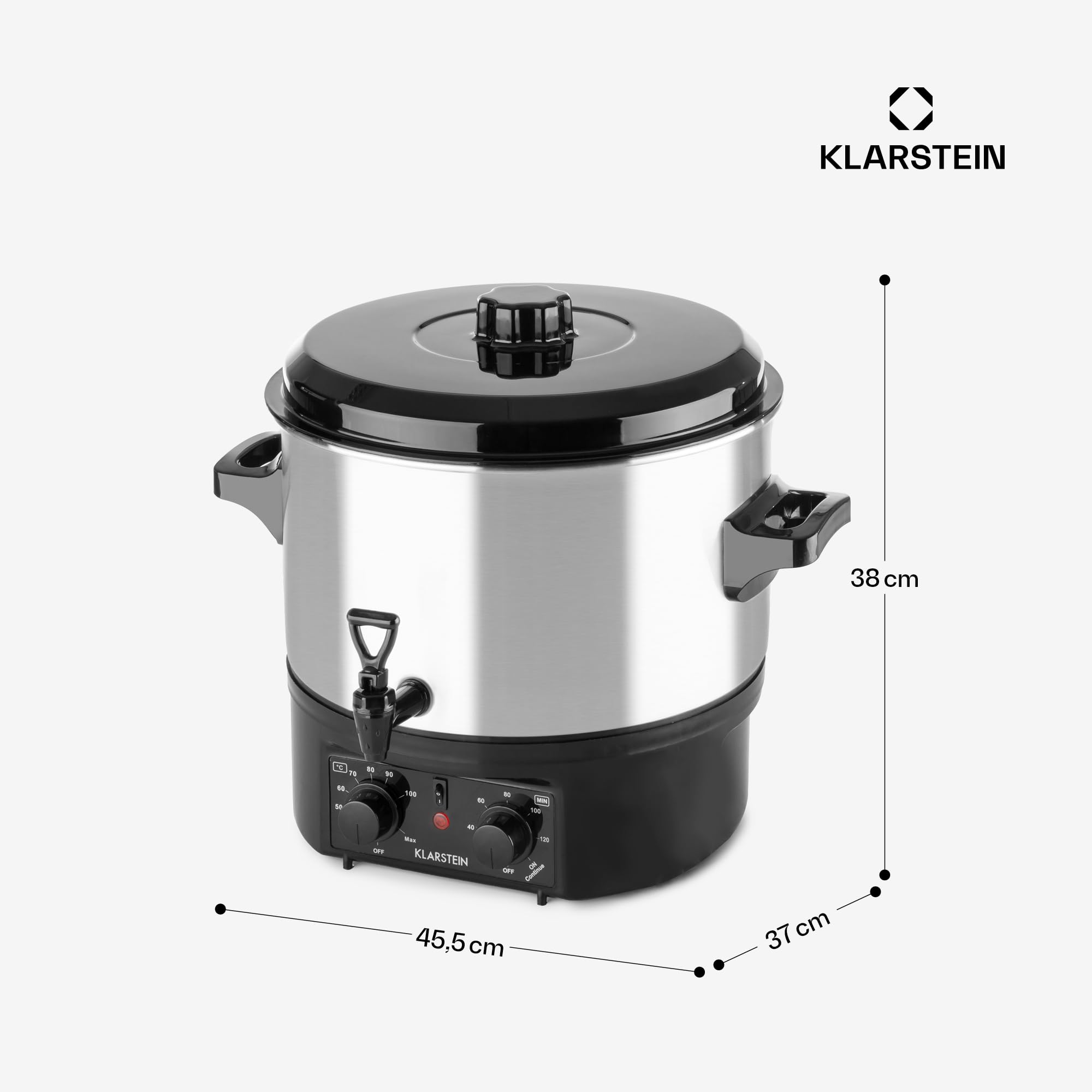 Klarstein Biggie Small - stérilisateur, cuve à stériliser, faitout, marmite à vin chaud, électrique, volumle 16 l, 2000 w, température réglable, interrupteur à minuterie 120 mn, argent