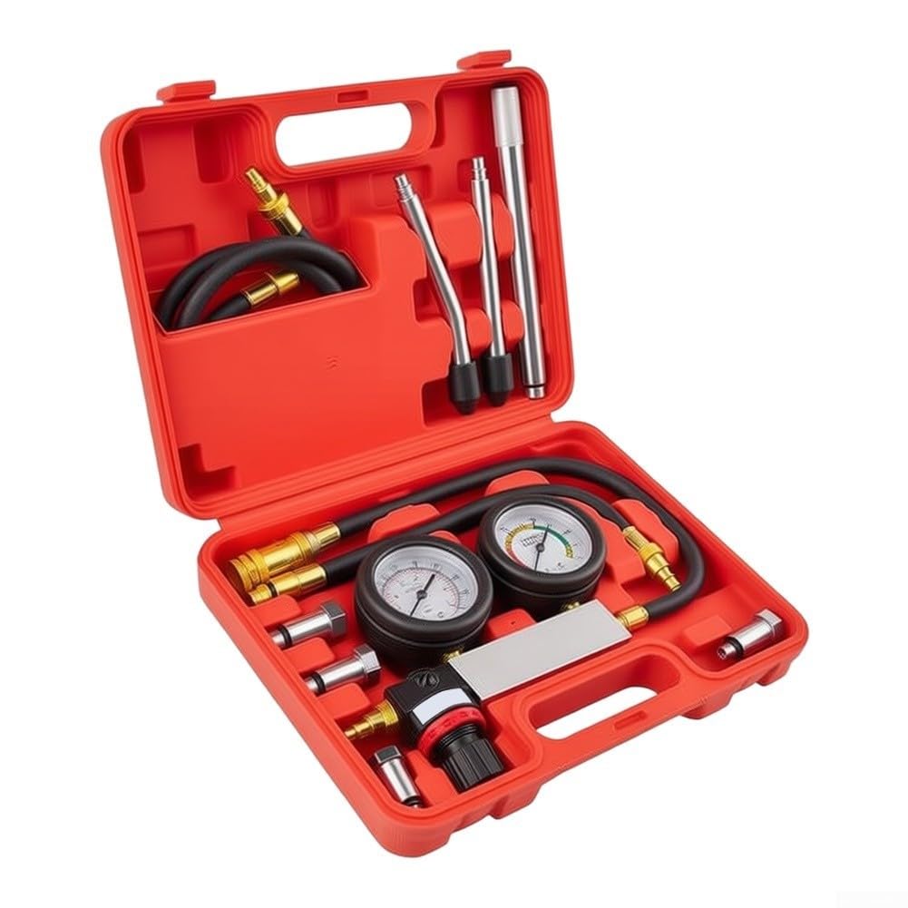 Kit de prueba de fugas de cilindro con manómetro doble 0-100 PSI, herramienta de diagnóstico de motor para coche y motocicleta