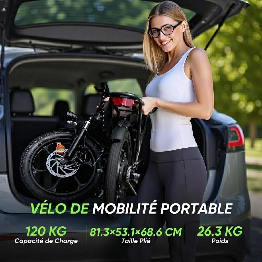 Vélo Électrique Pliable Adulte| Batterie Amovible 36V 10.4Ah | Charge Rapide 4-5H | Autonomie 56-60KM | Moteur 250W Réglementé | Freins à Disque Suspension Avant | VAE Urbain Déplacement Quotidien