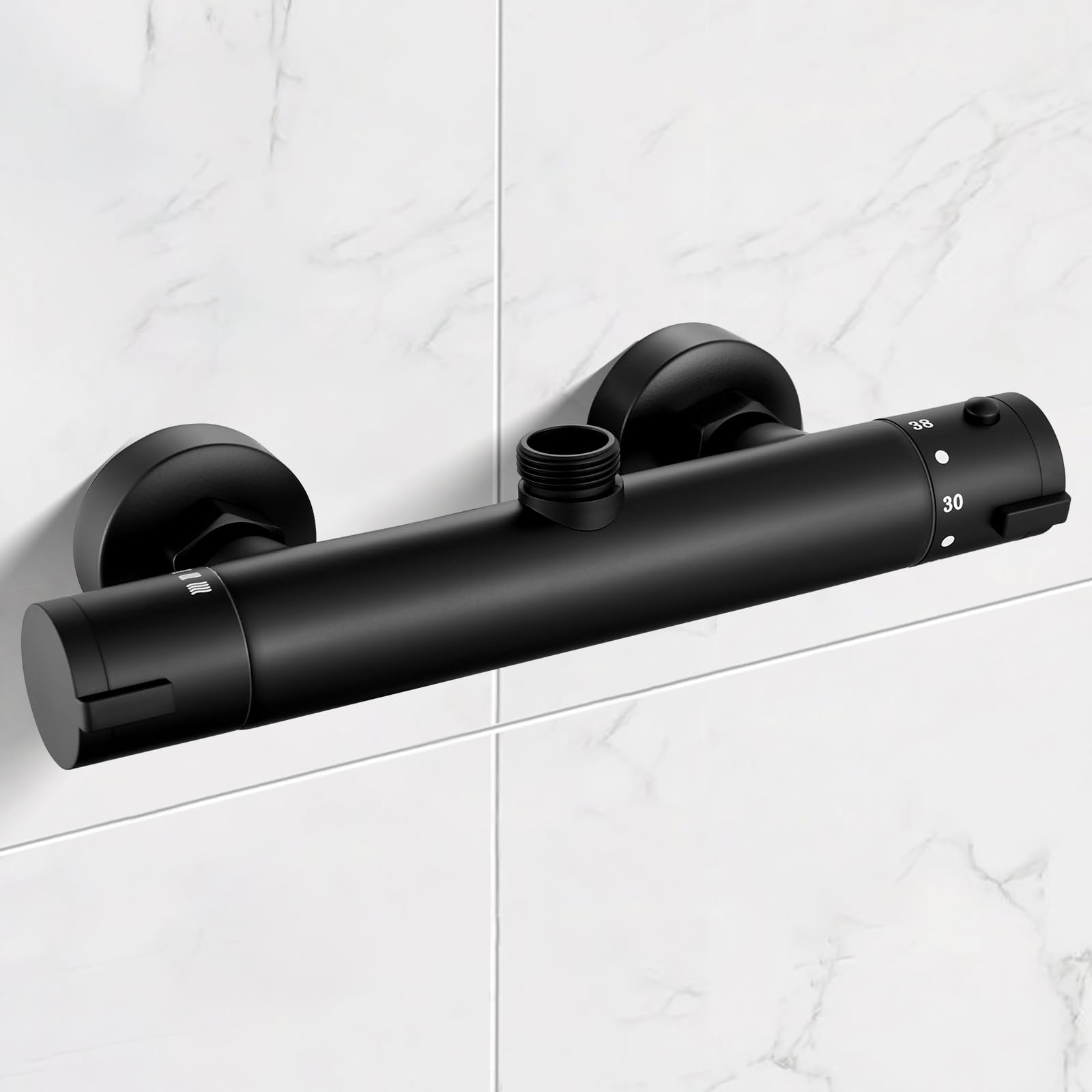 Black Thermostatic Shower Mixer Top Outlet G3/4, Brass Thermostatic Bar Shower Mixer Valve Anti Scald Tap, Hot & Cold Water Mixer Constant Temperature Control for Bathroom, TOP 3/4" BSP (26mm)