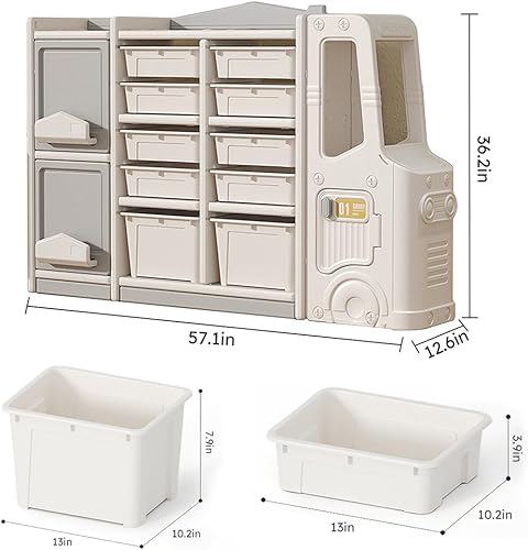 Miniatura 2 de Organizador de almacenamiento de juguetes para niños, organizador multiusos para libros y juguetes con 10 contenedores, 2 gabinetes, 3 estantes y