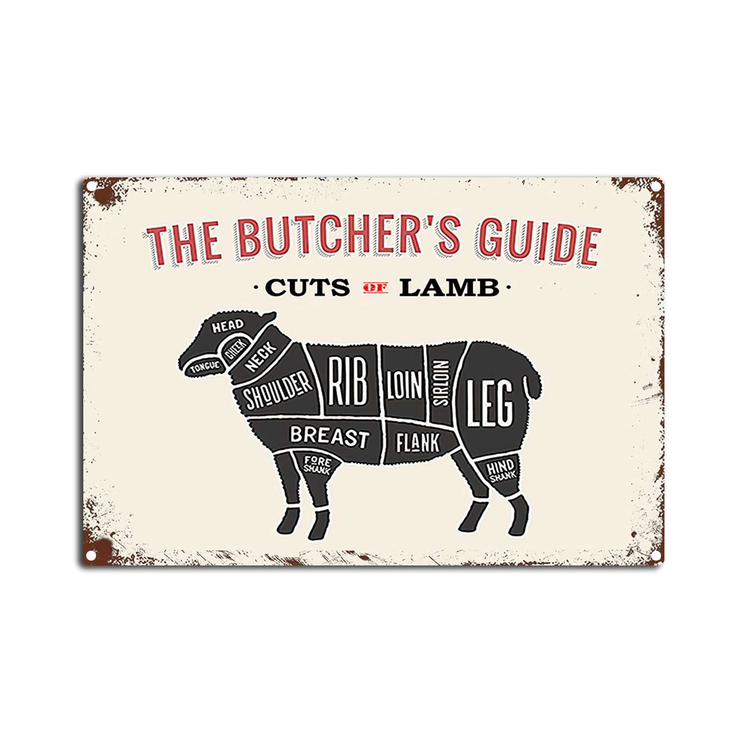 Preeklen Tin Sign 075 Vintage Butcher Guide Metal Tin Sign Cuts Of Lamb Tin Sign Retro Wall Art Sign For Home Kitchen Restaurant Bar Wall Decor 8X12inch-Tin Sign