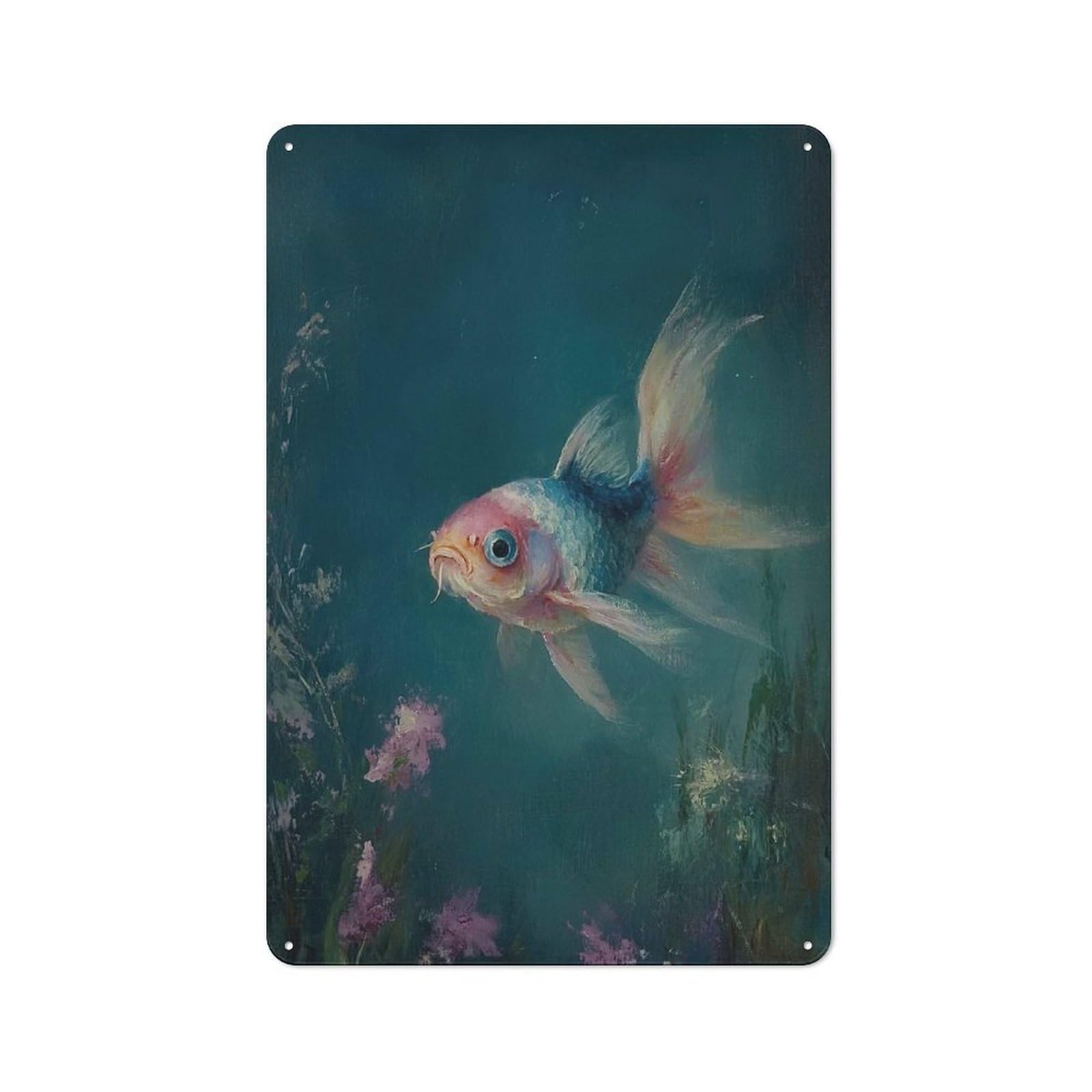 Junmoney Cute Fish Painting Rustic Tin Wall Sign 30X20cm Featuring Bistro Wall Plaque For Restaurant, Kitchen, Counter Or Breakfast Nook