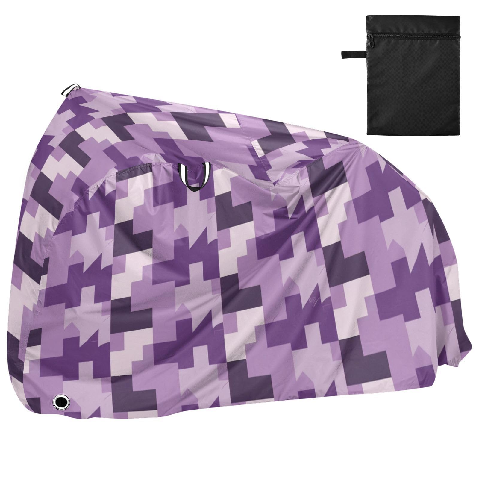 Housse de vélo étanche motif pied-de-poule - Améthyste - Avec trous de verrouillage - Anti-poussière, pluie, neige, UV - Pour VTT et route - Convient à la plupart des protections pour vélo électrique