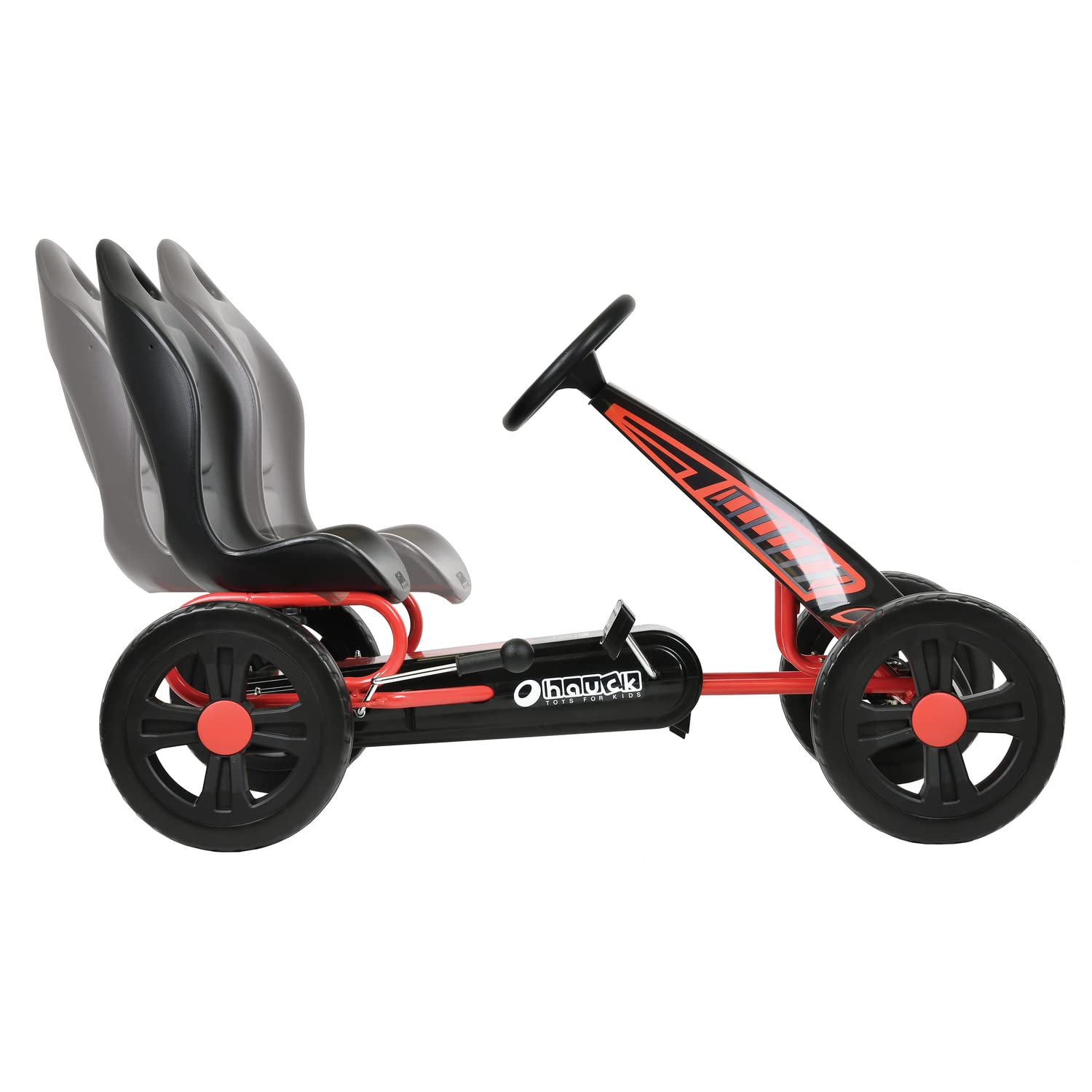 hauck Go Kart Cyclone - Kart Pedales para Niños de 4 a 10 Años - Coche Pedales con Ruedas de 12 Pulgadas - Go-Kart con Freno de Mano y Asiento Ajustable - Chasis de Acero - Negro/Rojo