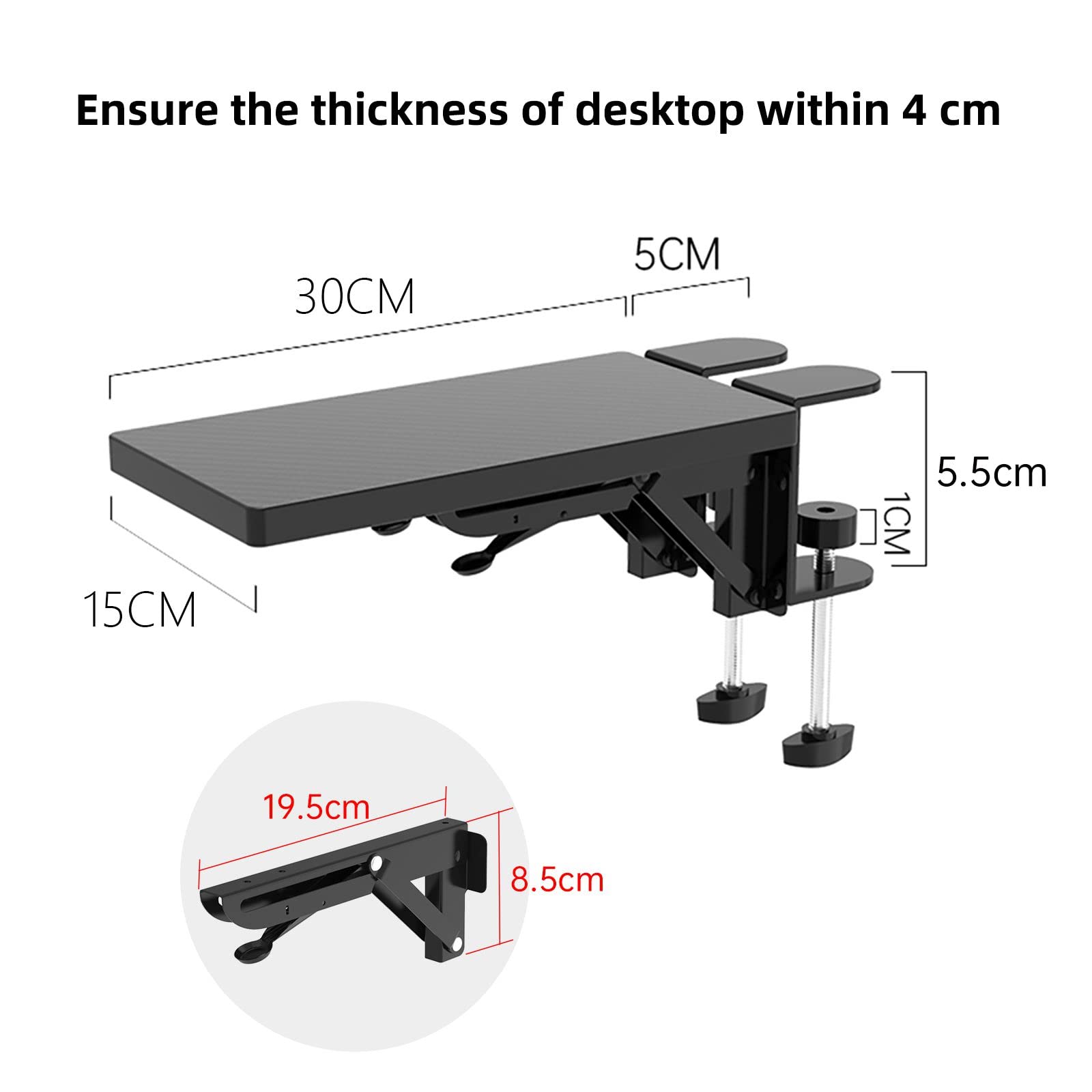 OUGIC Ergonomics Desk Extender Tray, 11.8"x5.9" Punch-Free Clamp on, Foldable Keyboard Drawer Tray, Table Mount Arm Wrist Rest Shelf, Computer Elbow Arm Support