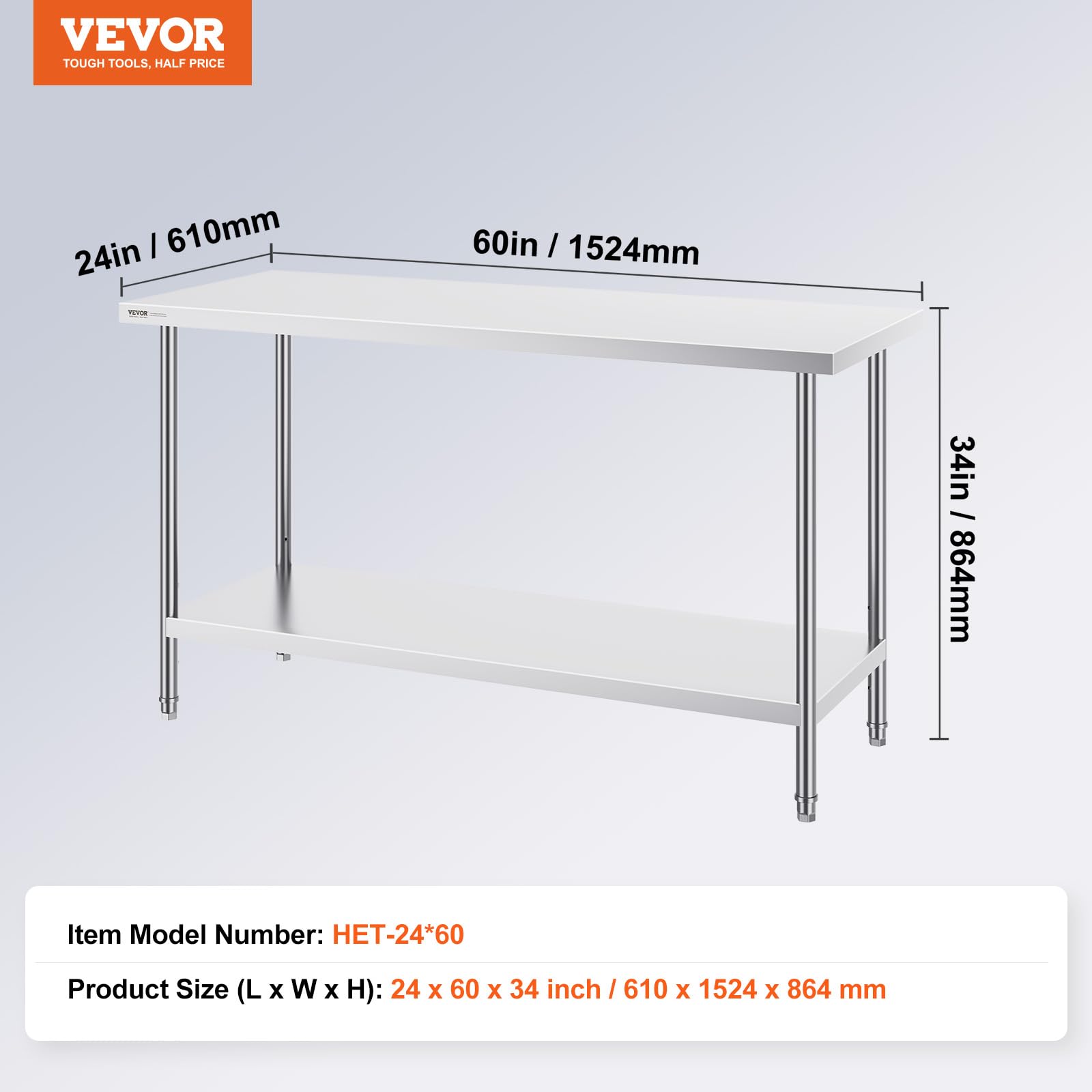 VEVOR Edelstahl Arbeitstisch Küche, Edelstahltisch mit 4 Universalrädern Rollen, Küchetisch für küchenvorbereitungsarbeit, 61 x 152 x 86 cm