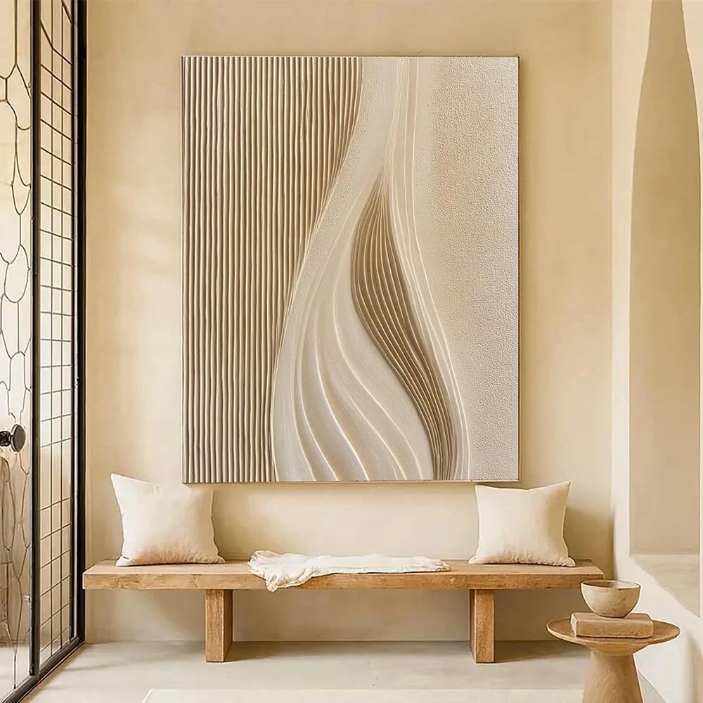 GOSRD Canvas Prints Poster Beige painting abstract line decorative art, modern minimalist living room bedroom decor(60x80cm/Frameless)