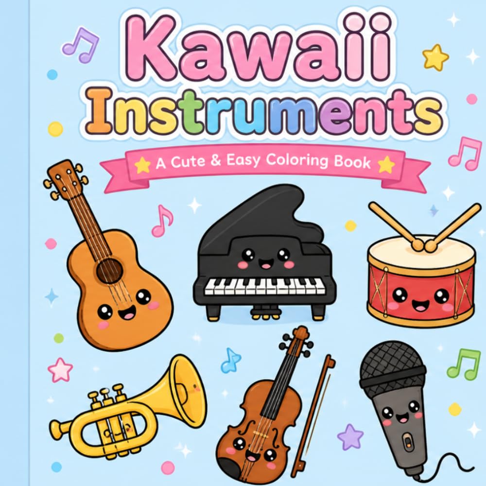 Kawaii Instruments: A Cute & Easy Coloring Book