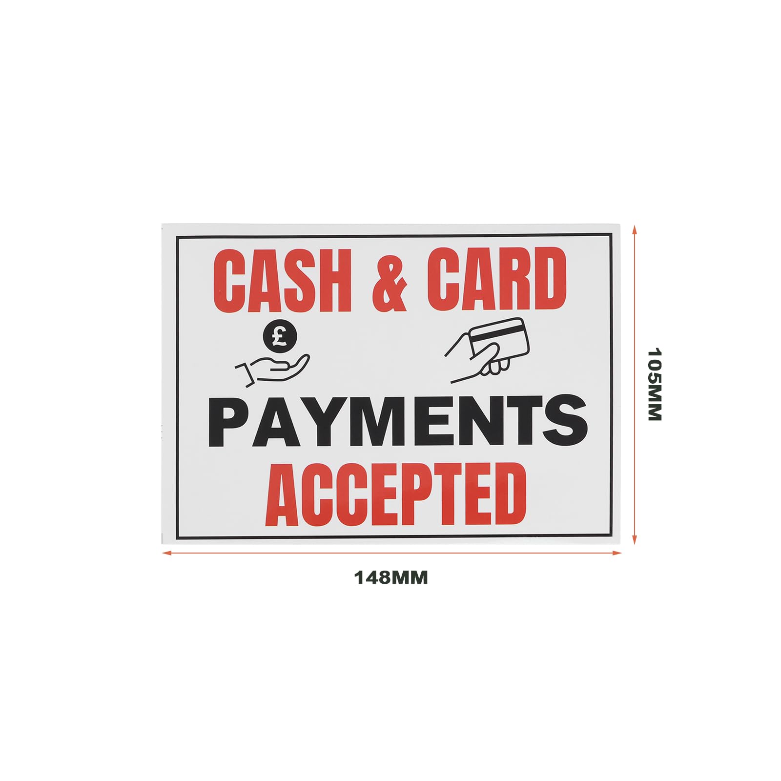 eMagTech 5pcs Cash & Card Payments Accepted Waterproof Single-Sided Stickers 148x105mm Business Payment Accepted Signs Suitable for Most Smooth and Dry Surface - Image 4