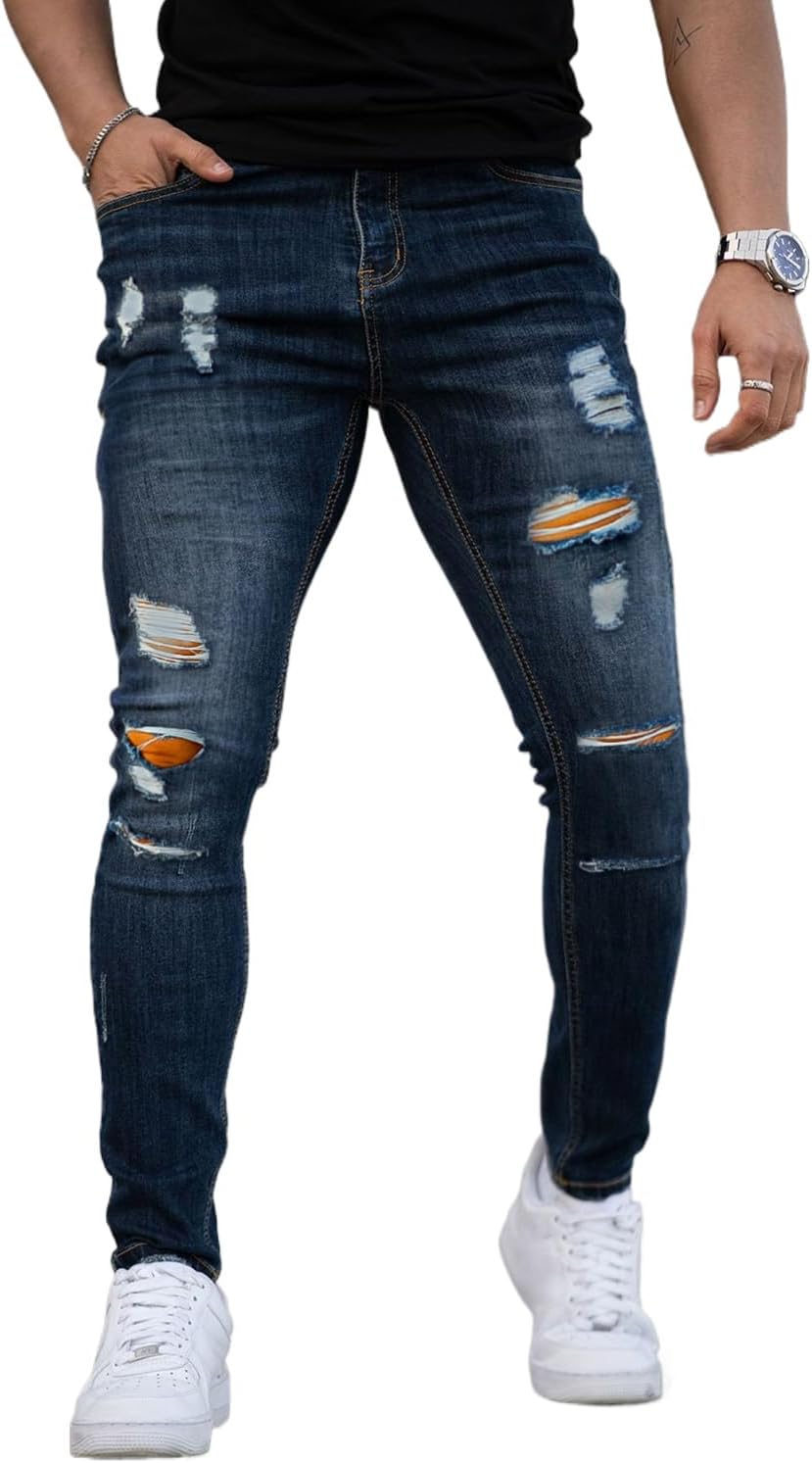GINGTTO Men's Skinny Jeans Stretch Ripped Tapered Leg