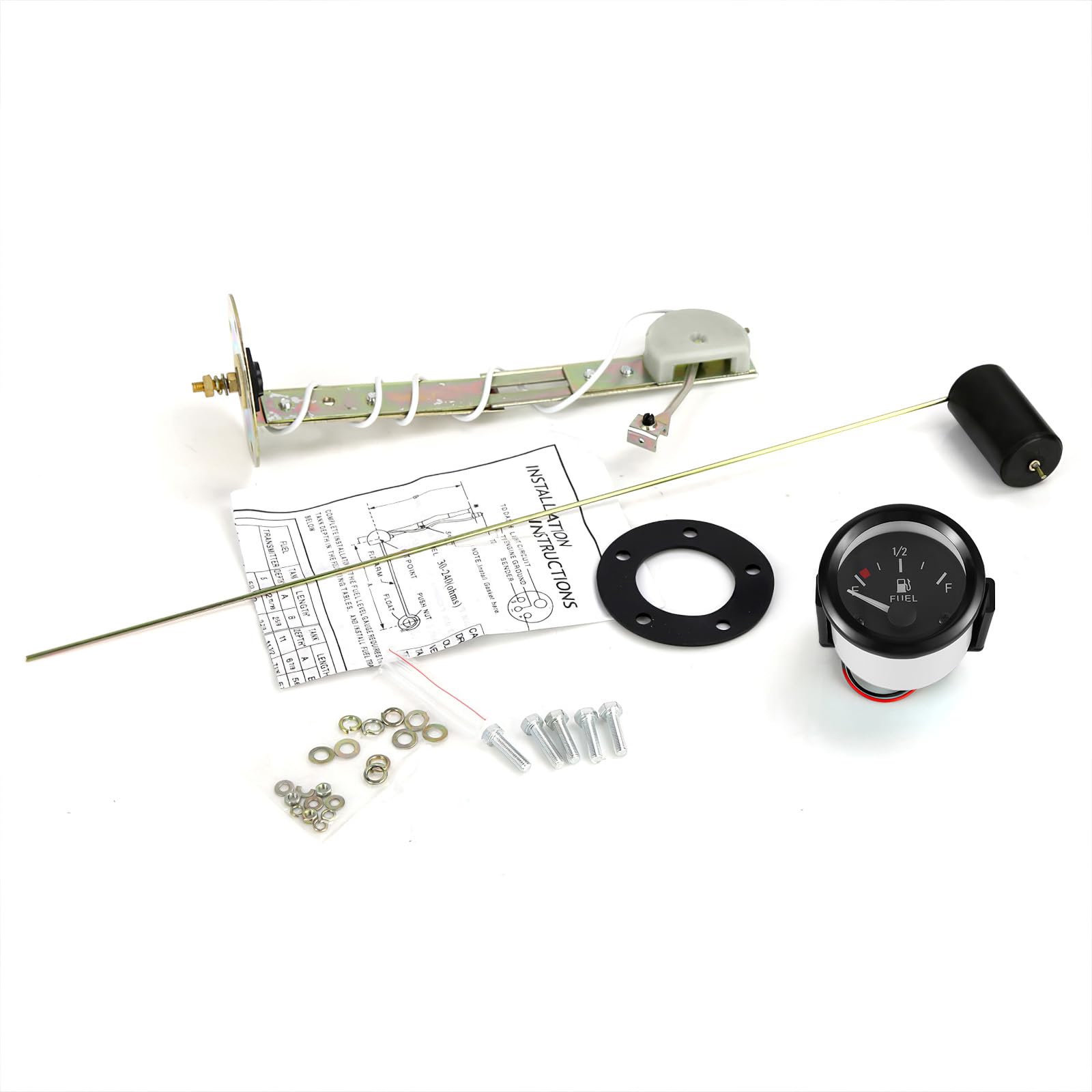 Rupse Jauge de Niveau de Carburant Compteur avec Capteur 52mm E-1/2-F Pointeur 12V Universel Capteur de Niveau d'huile pour Voiture SUV Bateau Yacht Camion RV