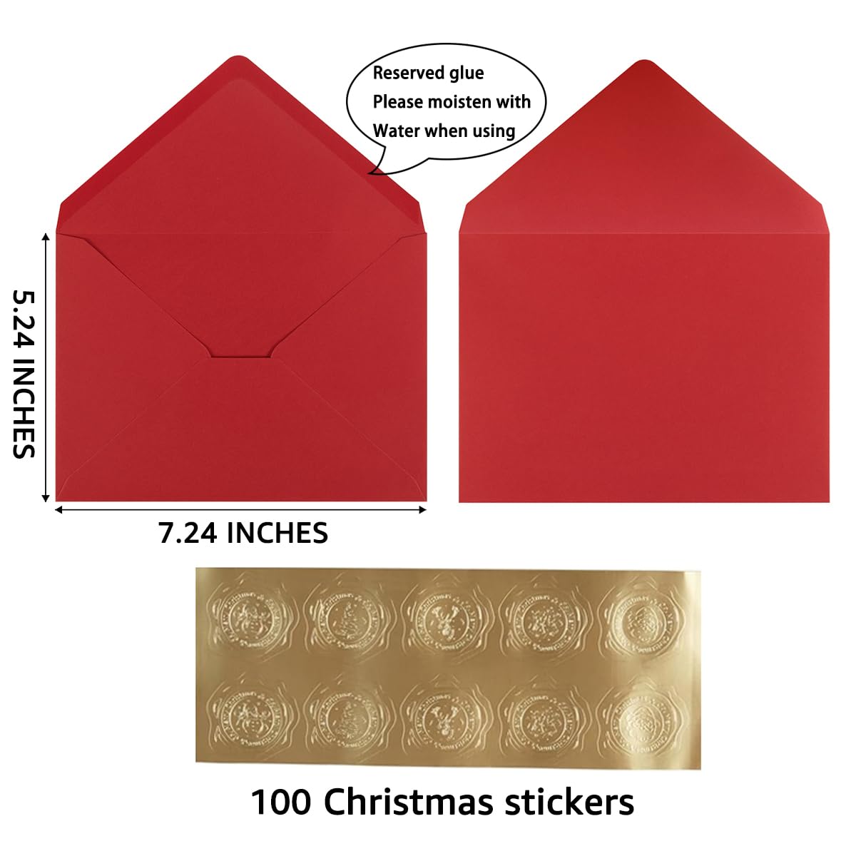 100 sobres de Navidad A7 coloridos de 5 x 7 pulgadas para tarjetas de felicitación, cumpleaños, bodas, tarjetas de invitación de baby shower (5.24 x 7.24 pulgadas, rojo/verde)