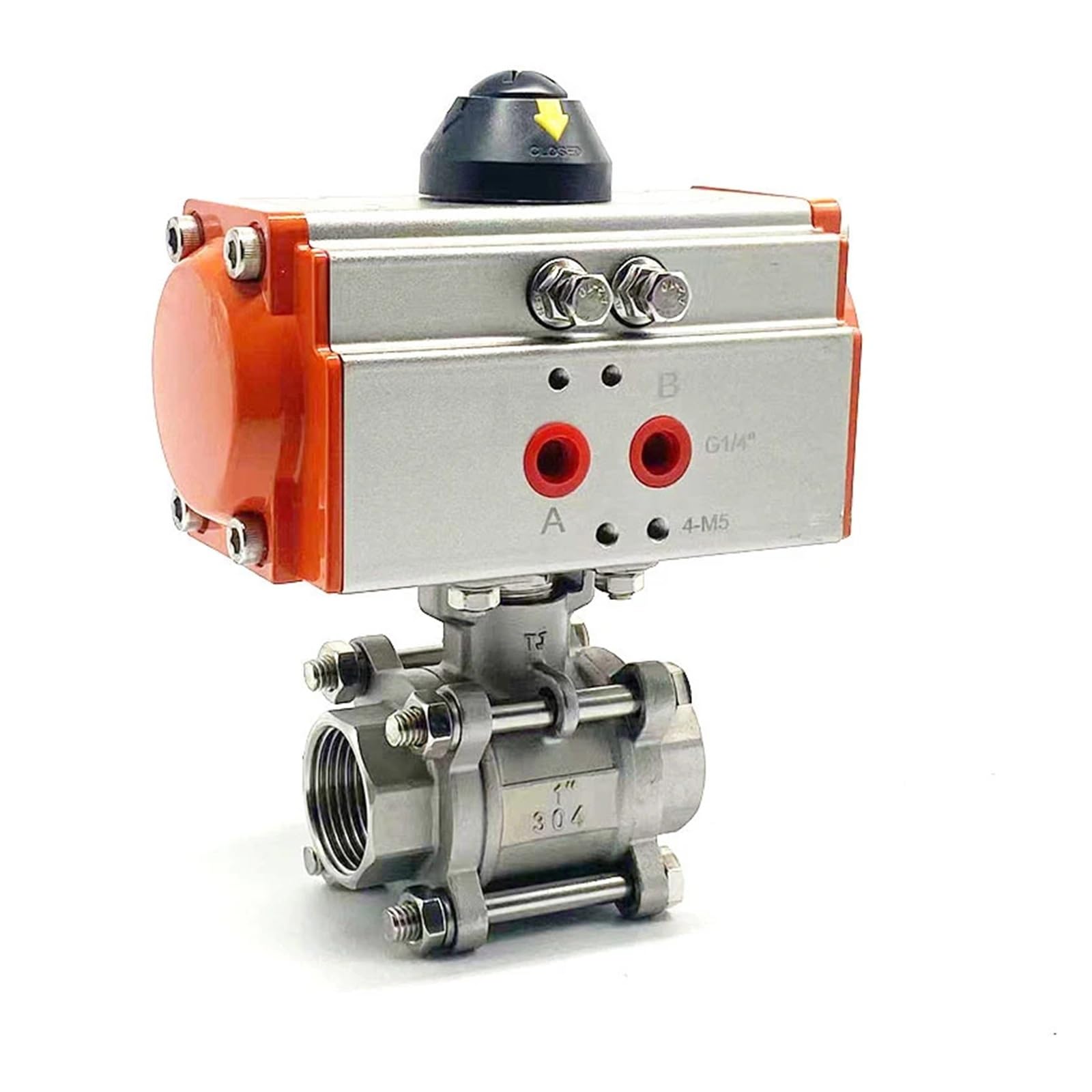 1" Three Piece 304 Stainless Steel High Platform Pneumatic Ball Valve with Double Acting Cylinder(Double Action)