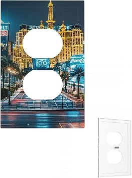 Wall Plate Outlet Cover Toggle Switch Plate 1 Gang WallPlate Las Vegas Night City Decorative Light Switch Cover Switch Plates Plug Cover for Farmhouse Bedroom Art Decor Electrical