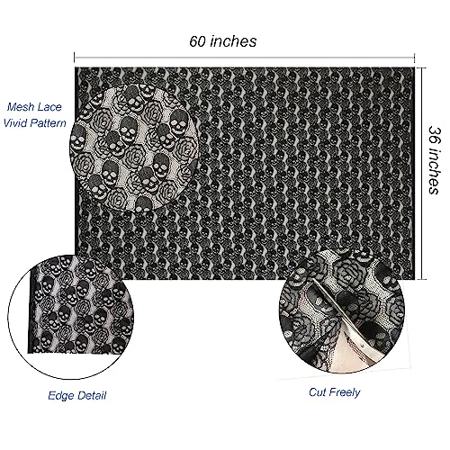 Premium Black Skull Lace Fabric - 60x36 Inch Soft Non-Stretch Nylon for Creative Home Decor & Sewing Projects 3 Premium Black Skull Lace Fabric - 60x36 Inch Soft Non-Stretch Nylon for Creative Home Decor & Sewing Projects - Image 2