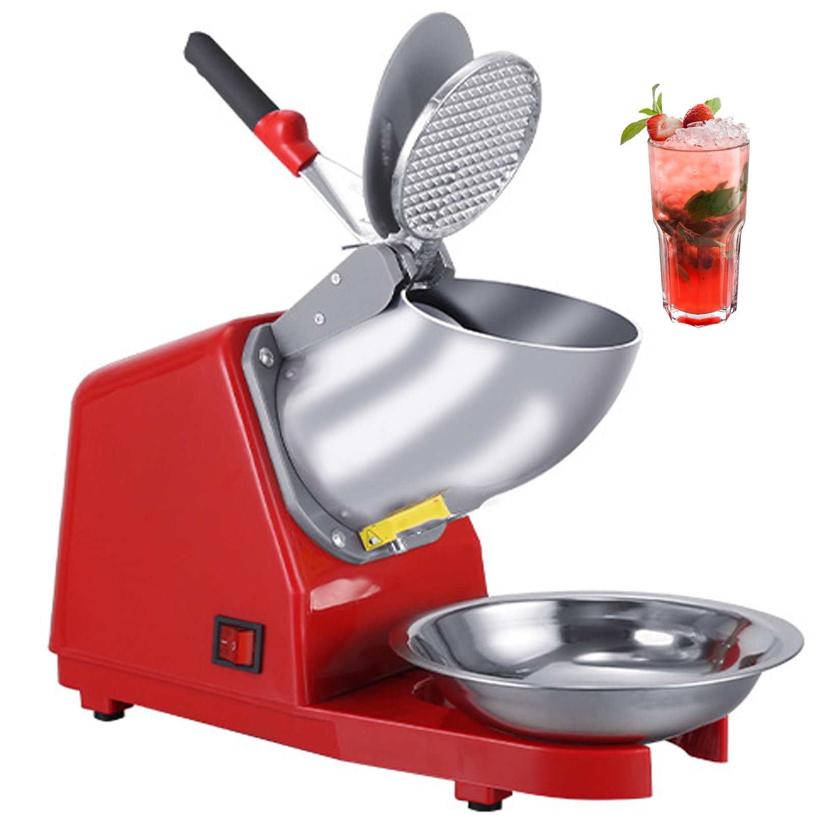 Tritaghiaccio Elettrico da 500 W, Macchina per Granite Professionale da 85 kg/h con Spessore Regolabile, Impugnatura Antiscivolo, Tritaghiaccio in Acciaio Inossidabile per Casa, Nego Red Eight-Knives