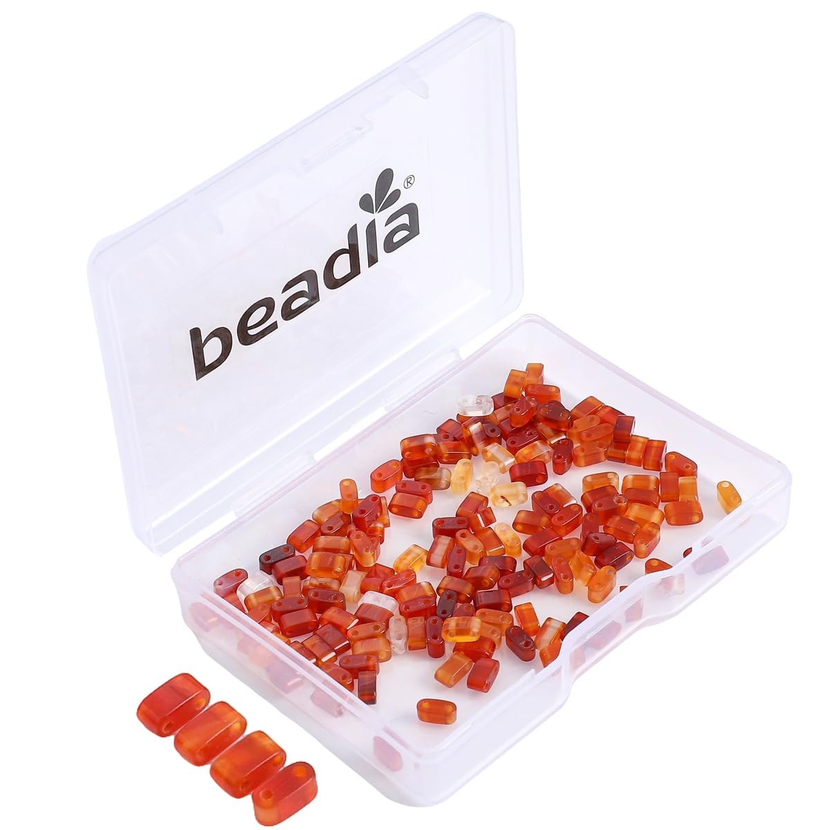 Beadia Natural Red Agate Stone Tila Beads 5x2mm Rectangle 2-Hole Spacer Beads for DIY Bracelet Earring Making 15"/Strand