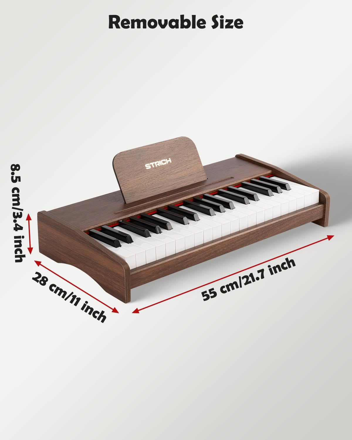 STRICH Clavier de piano numérique à 37 touches, mini piano numérique pour enfants, volume réglable, livre de musique, piano en bois pour 3 filles et garçons et plus, couleur noyer, SEK-37