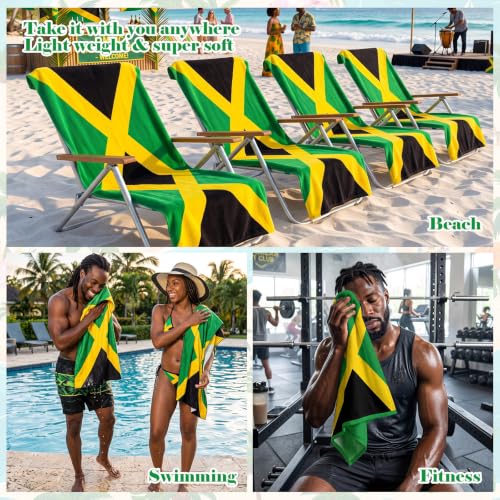 Image of Breling 5 Pack Jamaica Flag Beach Towel Oversized Lightweight Beach Towels 71 x 32 in for Women Men Quick Dry Sand Free Bath Towels for Jamaica Independence Day Beachs Pool Party Supplies