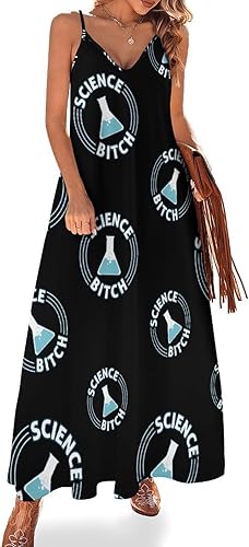 Science Bitch Women's Maxi Dress Casual Boho Sleeveless Spaghetti Strap Dress Long Beach Sun Dresses