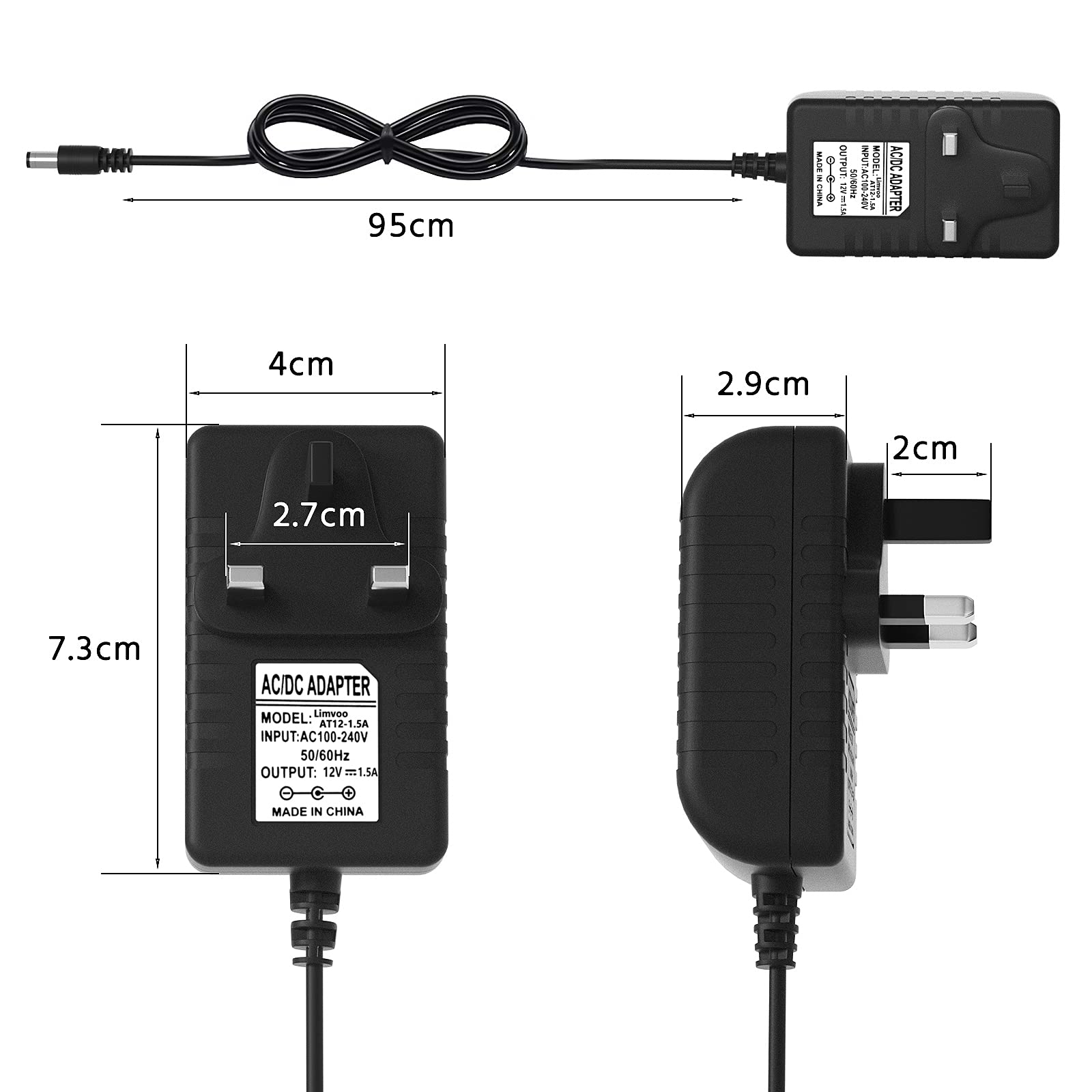 AT-Limvoo UK Plug 12v 1.5a Power Supply Adapter, AC To DC Adapter Power,AC To DC Power Adapter Led Strips Lights Transformers For CCTV Camera UK - View #7