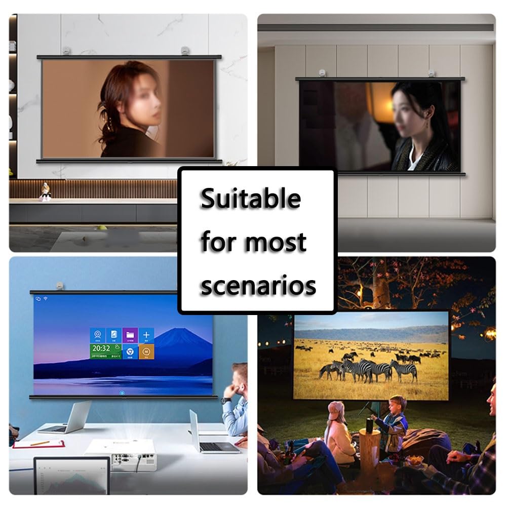 Schermo per Proiettore Estraibile, Schermo per Film da Parete 16:9 per Home Theater, Riunioni, Serate Cinema All'aperto in Giardino