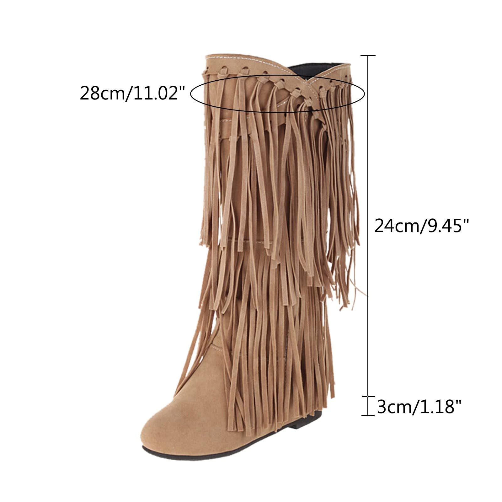 Botas de Vestir Rujer Botas de Invierno con tacón Grueso y Flecos para Mujer, Talla Grande, con Refuerzo Interior y Longitud Media