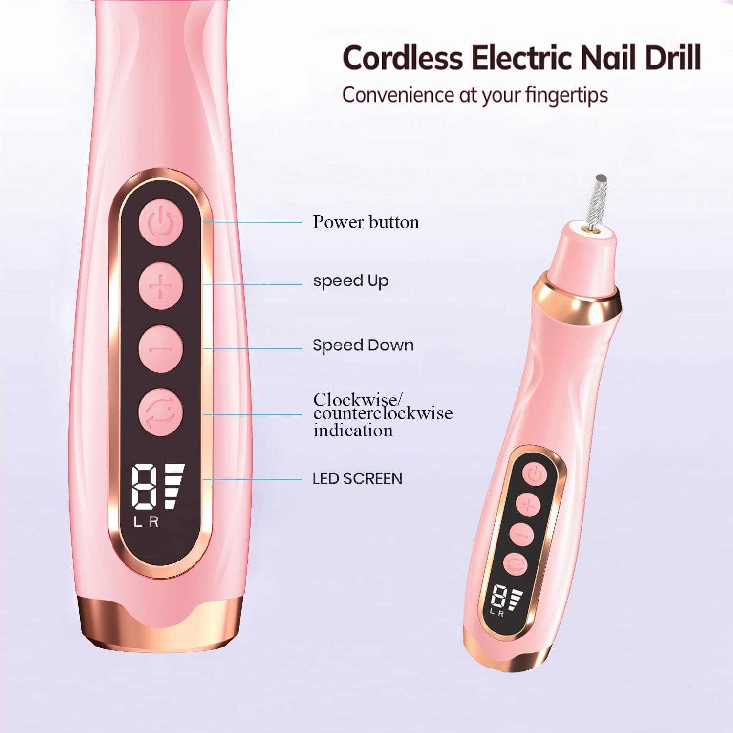 Kit de manicura y pedicura profesional, juego de limas eléctricas inalámbricas, taladro de uñas inalámbrico de 6 velocidades para uñas gruesas, uñas de los pies, cutícula, cuidado de manos