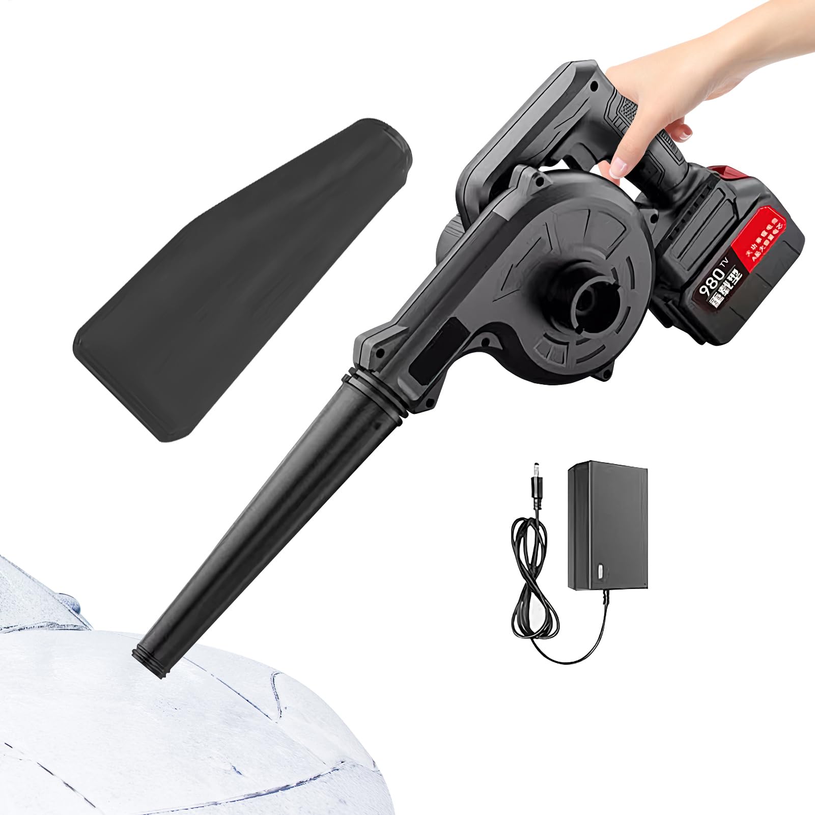 Sopladora de Hojas a Batería Potente Eléctrica de 2 Modos | Soplador de Hojas Ligero para Jardín para Patio Exterior Terraza Césped Hogar Coche Taller