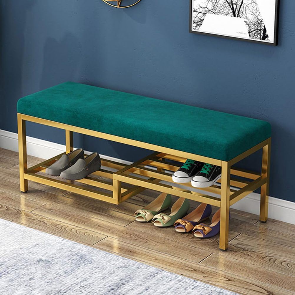 Banc à chaussures moderne en velours vert haut de gamme avec structure double couche