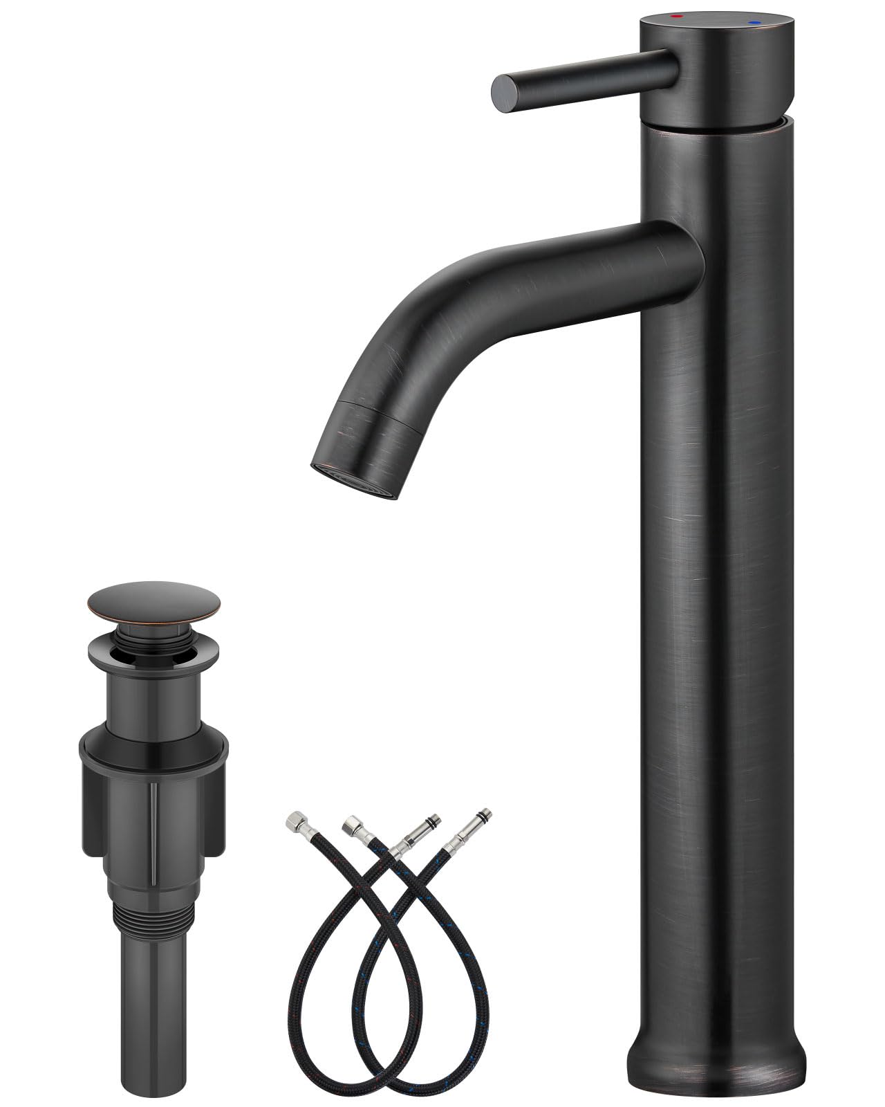 Sxithgkdw Oil Rubbed Bronze Vessel Sink Faucet – Sus304 Stainless Steel Tall Bathroom Faucet,Single Lever Handle,1 Hole Bathroom Faucets With Supply Lines And Pop Up Drain,